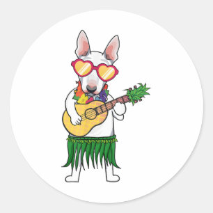 Adesivo Bull Terrier Hawaiian Costume Jogando Ukulele Summ
