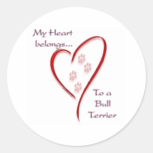 Adesivo Bull Terrier Heart Pertence (Frente)