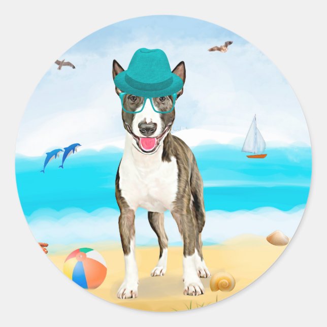 Adesivo Bull Terrier no Beach (Frente)