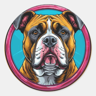 Adesivo Bulldog emoldurado em um desenho decorativo circul