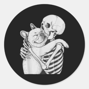 Adesivo Bulldog Francês Abraço de Esqueleto Halloween Aman