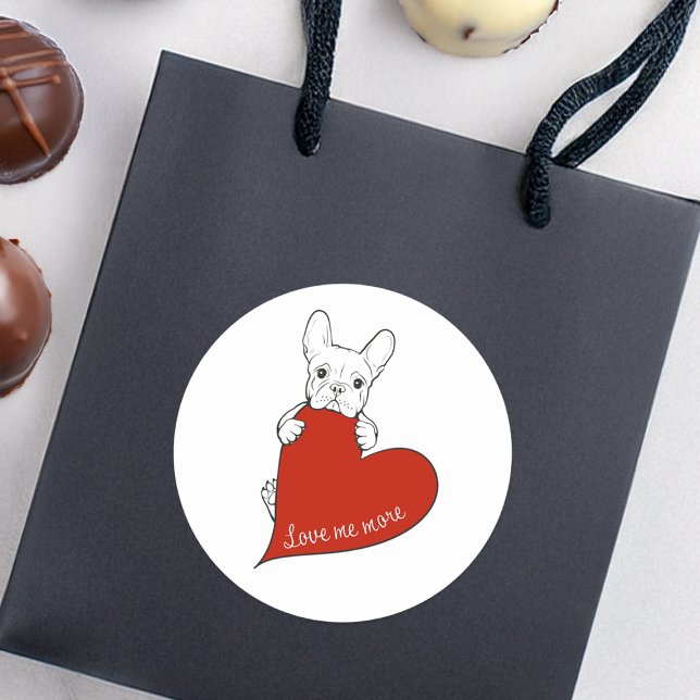 Adesivo Bulldog Francês Bonito com Coração Vermelho (Criador carregado)