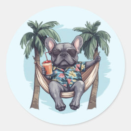 Adesivo Bulldog Francês com Camisa Havaiana
