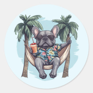 Adesivo Bulldog Francês com Camisa Havaiana