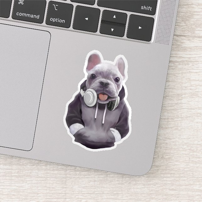Adesivo Bulldog Francês com Ilustração de Fones de ouvido (Detalhe)