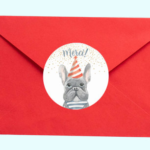 Adesivo Bulldog Francês com Partido Merci Confetti