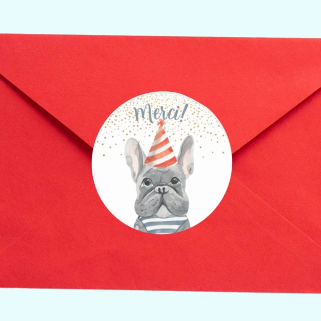 Adesivo Bulldog Francês com Partido Merci Confetti (Criador carregado)