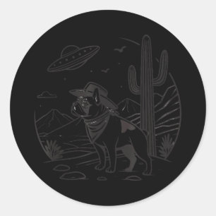 Adesivo Bulldog francês cowboy ufo western 