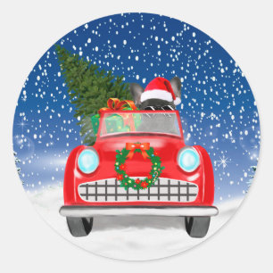 Adesivo Bulldog Francês Dirigindo Carro Na Neve Natal 