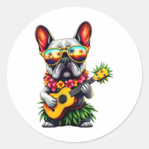 Adesivo Bulldog Francês Havaiano & Pineapple Ukulele S