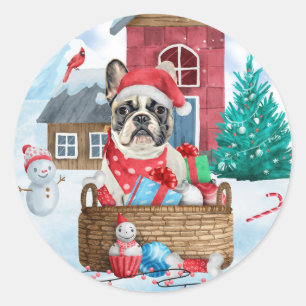 Adesivo Bulldog Francês Na Casa de Cachorro de Natal na Ne