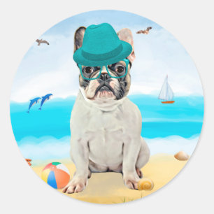 Adesivo Bulldog francês na praia