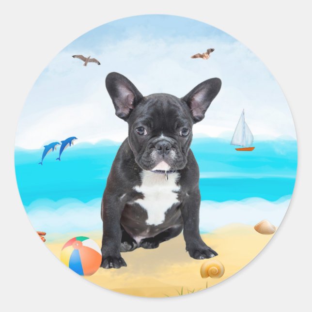 Adesivo Bulldog Francês na Praia (Frente)