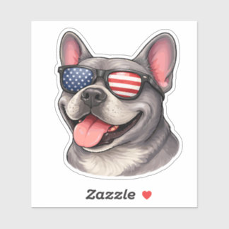 Adesivo Bulldog Francês Patriota Vestindo Bandeira America