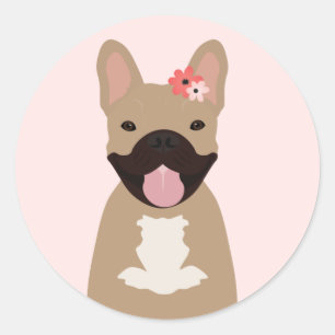 Adesivo Bulldog Francês Sorrindo Flores Rosa