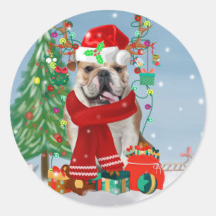 Adesivo Bulldog Inglês em Neve com Presentes de Natal