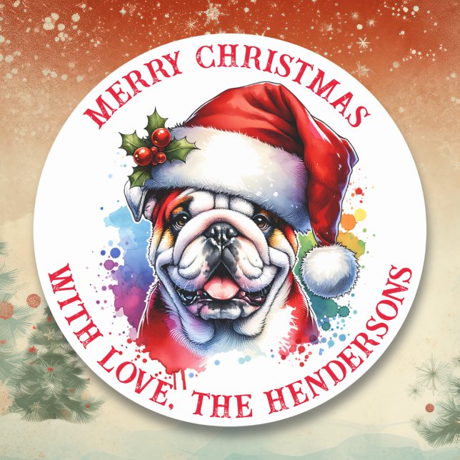 Adesivo Bulldog Inglês em Santa Hat Personalizado (Criador carregado)