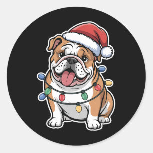 Adesivo Bulldog Inglês Embalado Em Luzes De Natal