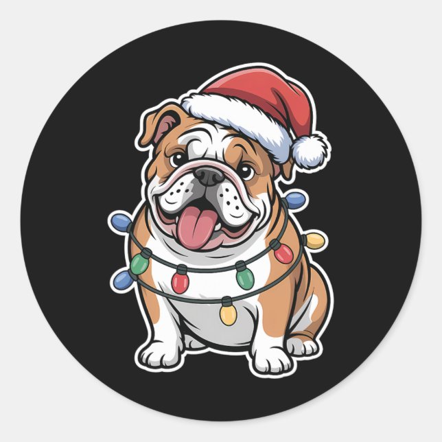 Adesivo Bulldog Inglês Embalado Em Luzes De Natal (Frente)