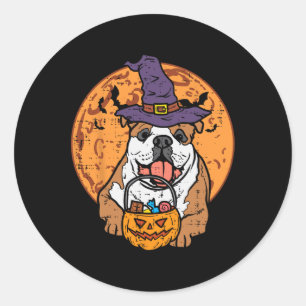 Adesivo Bulldog Witat Moon Jack O Lantern Halloween Do