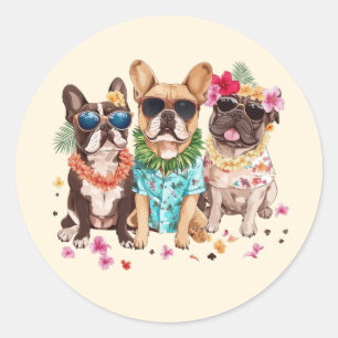 Adesivo Bulldogs Franceses Havaianos Lei de Flores