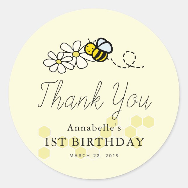 Adesivo Bumble/Honey Bee Qualquer Aniversário De Idade Obr (Frente)