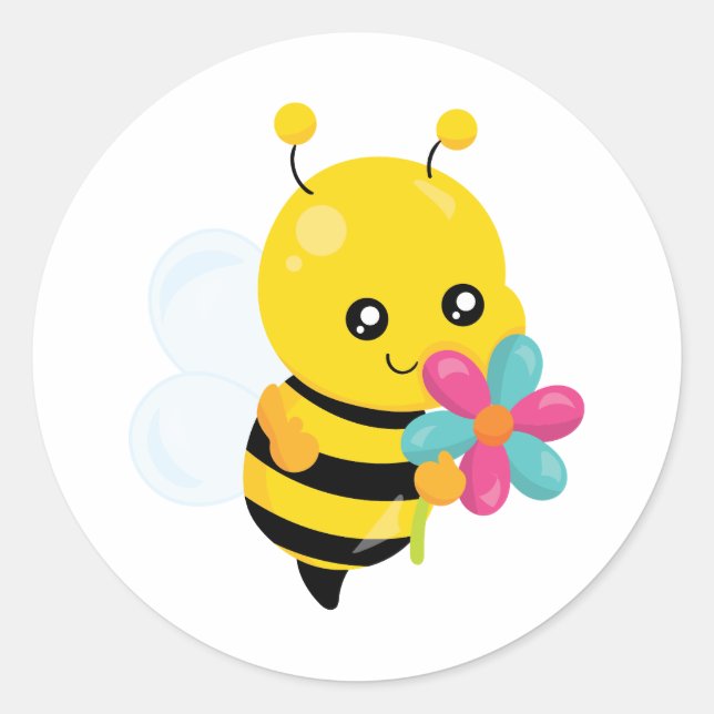 Adesivo Bumblebee bonito segurando uma flor (Frente)