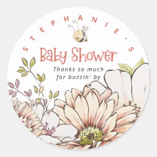 Adesivo Bumblebee Florals Nome Obrigado Chá de fraldas Co