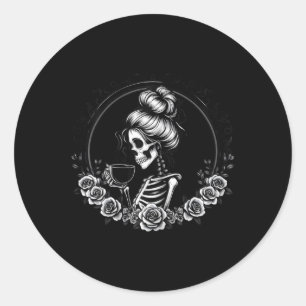 Adesivo Bun Skeleton Bebendo Café Vintage Diversão Hallowe