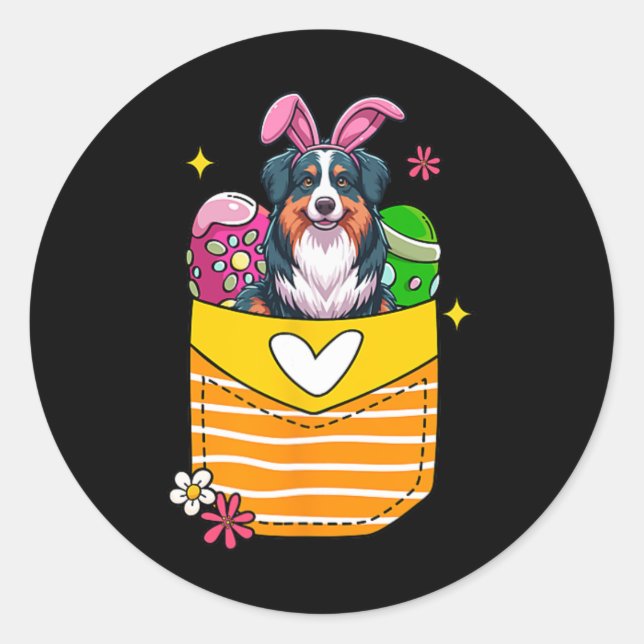Adesivo Bunny Australian Shepherd Ovos de Chocolate de Pás (Frente)