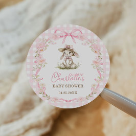Adesivo Bunny Pink Bow Gingham Baby Shower