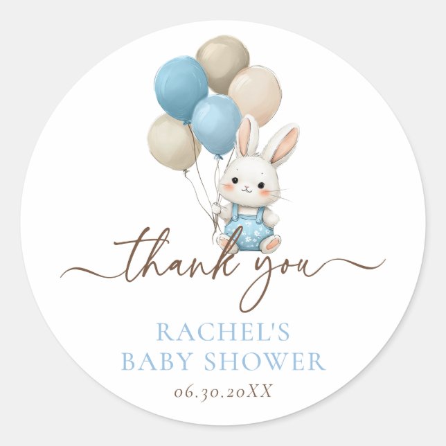 Adesivo Bunny Rabbit Balloons | Chá Blue Baby Boy (Frente)