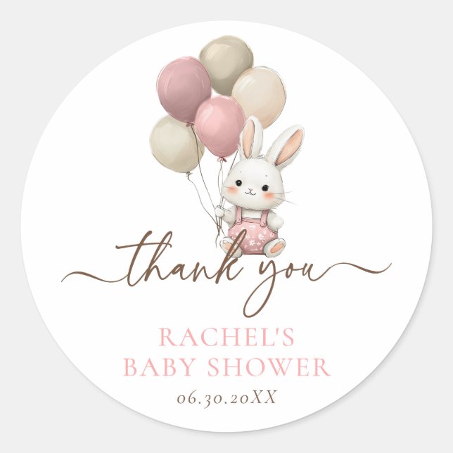 Adesivo Bunny Rabbit Balloons | Chá Rosa Baby Girl (Frente)