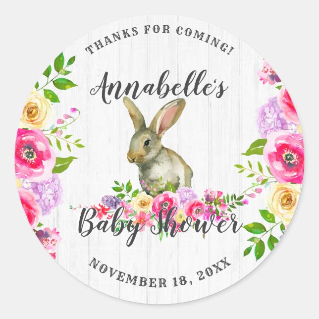 Adesivo Bunny Rabbit Floral Baby Girl Chá Obrigado (Frente)