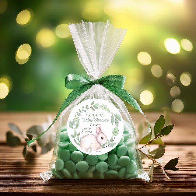 Adesivo Bunny Rabbit Sage Floral Chá de fraldas (Cute Bunny Rabbit and Sage Green Eucalyptus Floral Wreath Baby Shower Thank You Large Round Sticker)