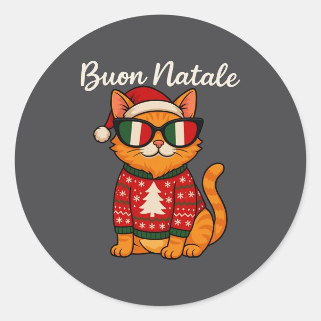 Adesivo Buon Natale Italian Cat Christmas, Italy Pride Hol (Frente)