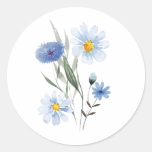 Adesivo Buquê Botânico de Flores Silvestres Azuis Aquare
