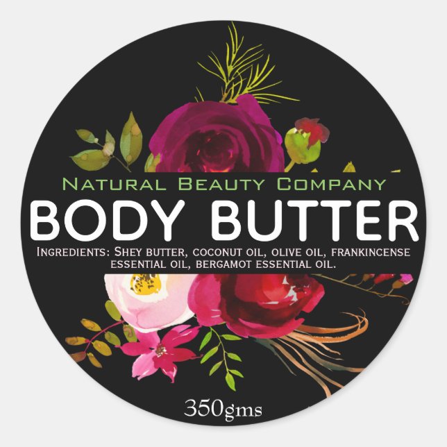 Adesivo Buquê De Aquarela Nos Rótulos Da Manteiga Preta (Frente)