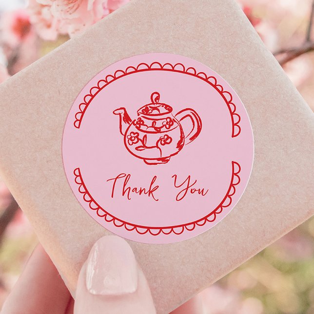 Adesivo Buquê de Chá Rosa Agradecimento Favorito do Buquê  (pink and red hand-drawn scribble bridal shower thank you favour sticker)