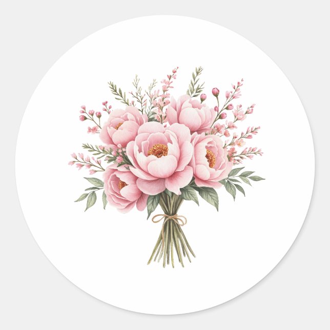 Adesivo Buquê de Flores de Peônia Rosa Bonita (Frente)