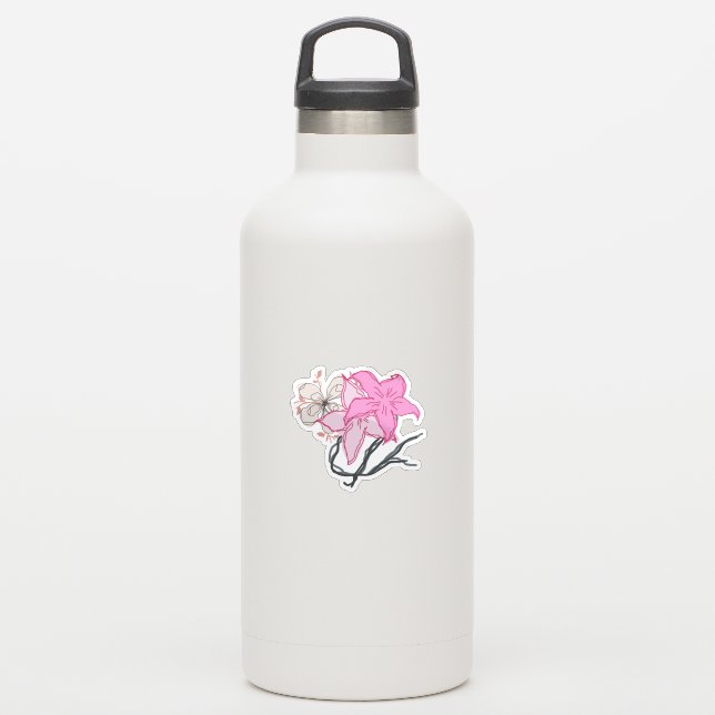 Adesivo Buquê de Flores Desenhadas Rosa (Garrafa d'água)
