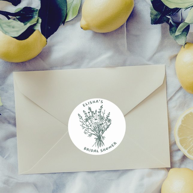 Adesivo Buquê de Flores Silvestres Caprichoso Chá de Noiva (Wildflower Bouquet Rustic Whimsical Bridal Shower Sage Classic Round Sticker
)