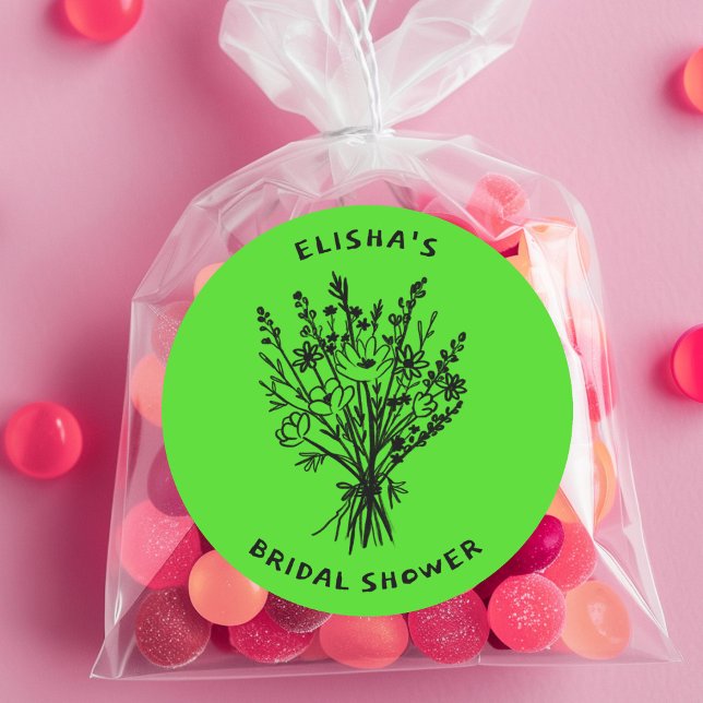 Adesivo Buquê de Flores Silvestres Chá de Bebê Rústico e C (Wildflower Bouquet Rustic Whimsical Bridal Shower Classic Round Sticker
Brat Lime Green)