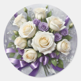 Adesivo Buquê de rosas brancas e lilás, fitas lilás