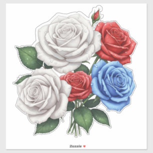 Adesivo Buquê de Rosas Brancas, Vermelhas e Azuis