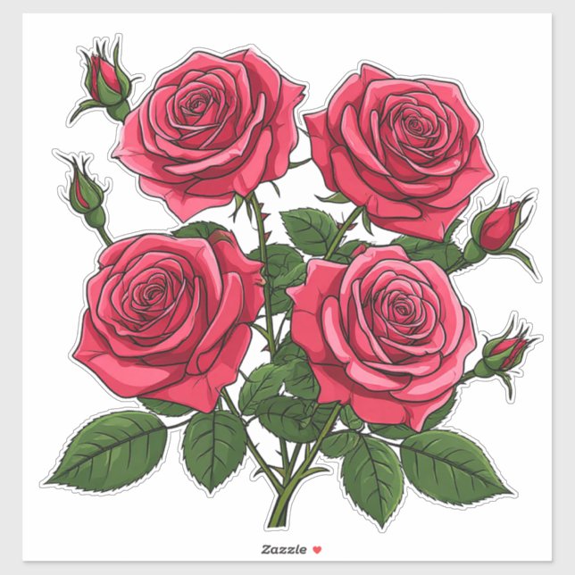 Adesivo Buquê de Rosas Vermelhas e Rosadas Vibrantes com F (Folha)