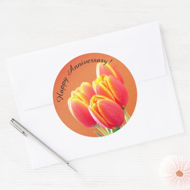 Adesivo Buquê de Tulipas Laranja de Aniversário (Envelope)
