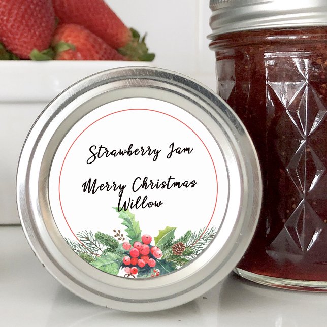 Adesivo Buquê de Verdura de Inverno Jarra de Conservas Cas (Winter Greener Bouquet Blank Homemade Jar Canning Classic Round Sticker)