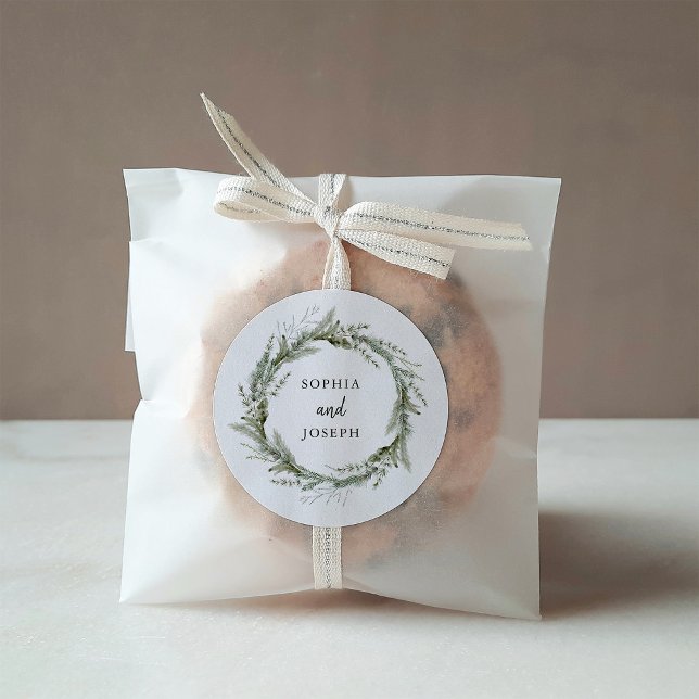 Adesivo Buquê Elegante | Casamento de Natal (A simple, classic holiday sticker for your wedding, with an elegant green Christmas pine wreath)