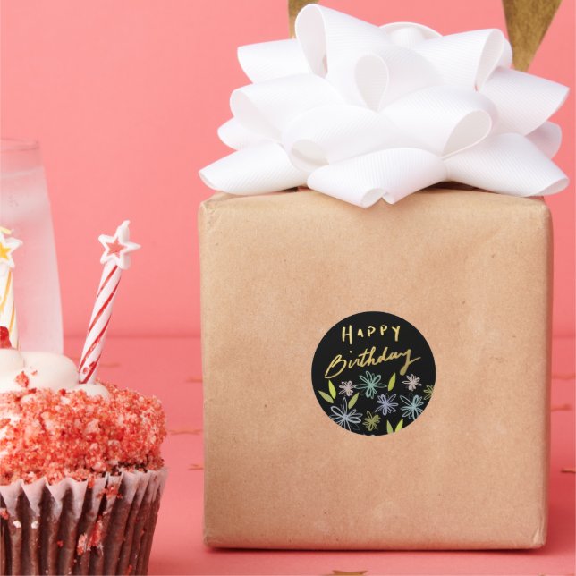 Adesivo Buquê Feliz de Aniversário Clássico Dourado (Festa)